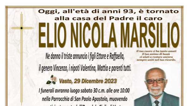 Necrologio di Elio Nicola Marsilio